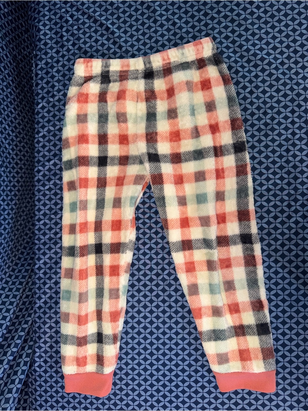 Kids Plush Plaid Fleece Pajama Pants - Coral, Light Blue & Black